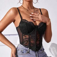 French Sexy Lace Underwire Rhomboid Fishbone Crop Top Backless Hottie Perspective Corset Red V-neck Elegant and Temperament Vest - Image 4