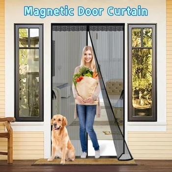 Magnetic Mosquito Net for Door Black Stripe Insect Fly Screen Auto Closing Anti-mosquito Door Screens for Kitchen Living Rooms.