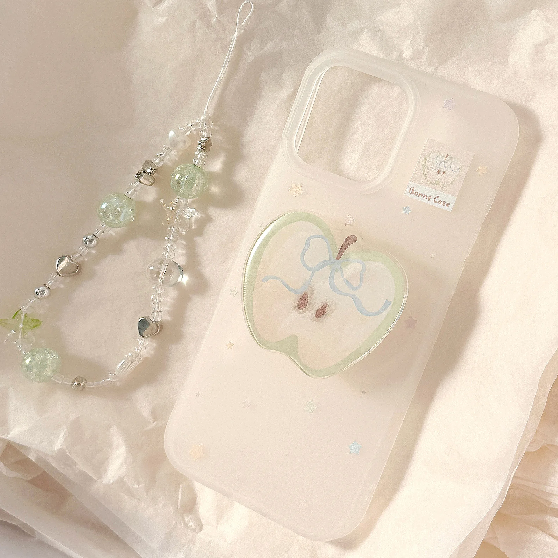 Translucent Matte Silicone Shockproof Cover with Wrist Strap and Stand in Green Apple