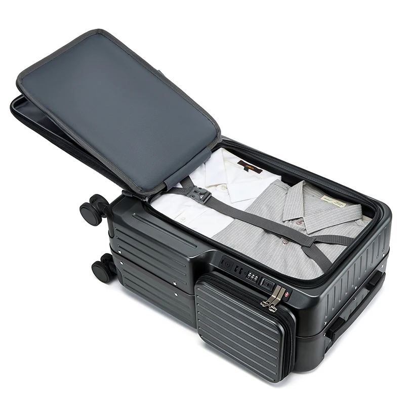 Front Opening Suitcase Deep Warehouse Capacity 20inch Rolling Luggage Aluminum Frame with Detachable Bag Portable Business Trip - Image 5