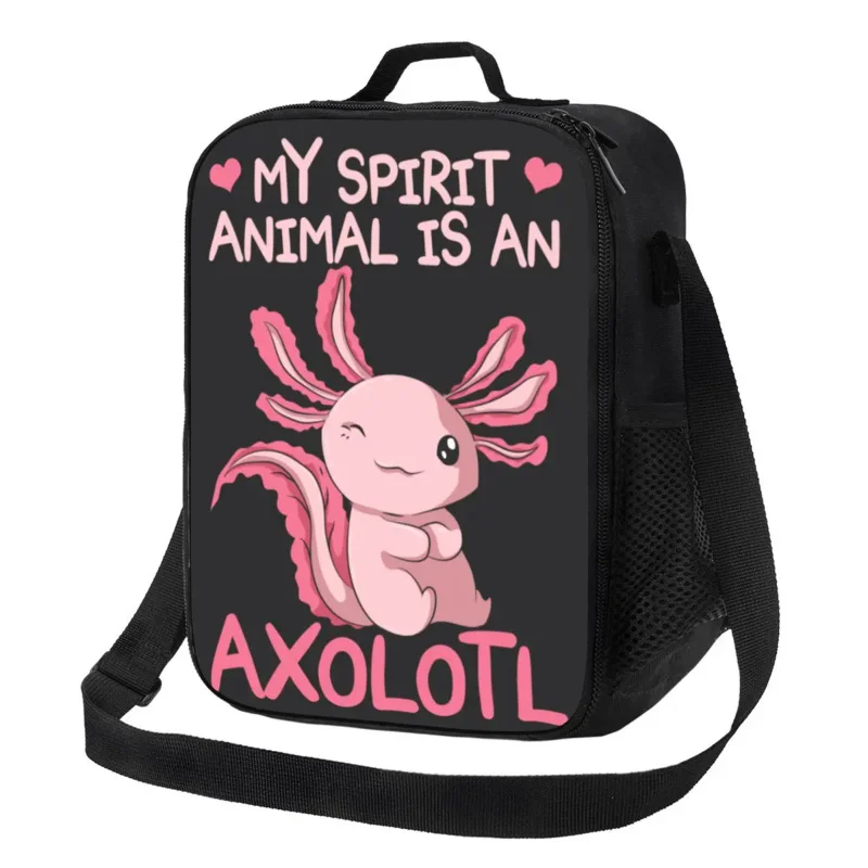 

My Spirit Is An Axolotl Portable Box Women Salamander Animal Thermal Cooler Food Insulated Lunch Bag School Student