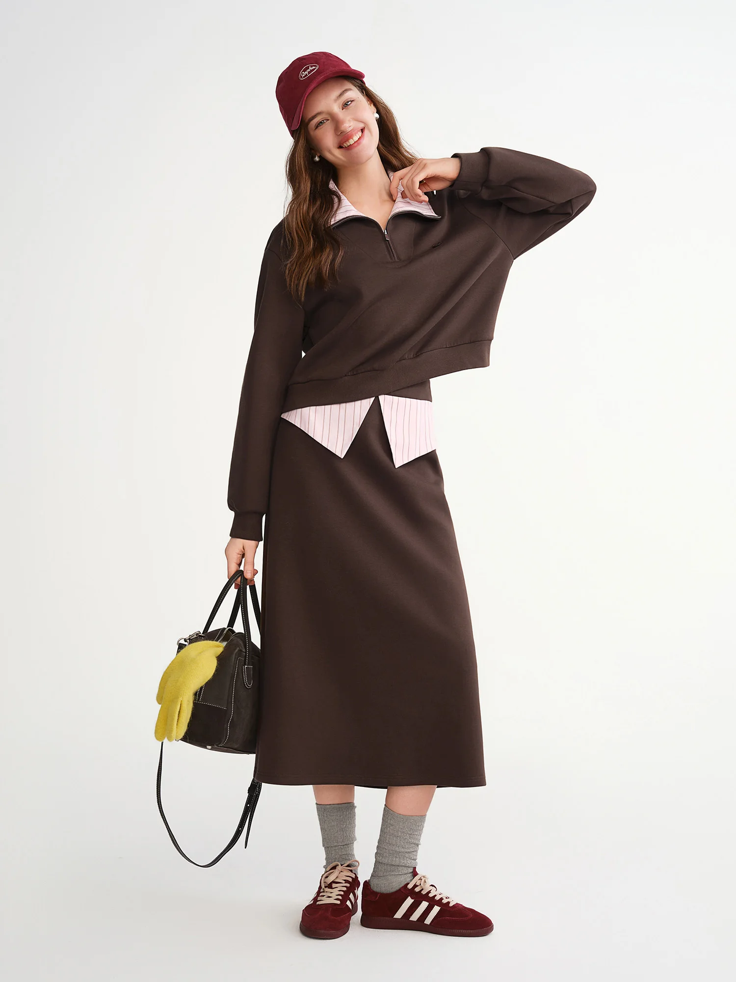 DUSHU 2025 Spring Autumn Women's Striped Pattern Hooded Sweatshirt Set - Casual Two-Piece Outfit with Contrast Splicing
