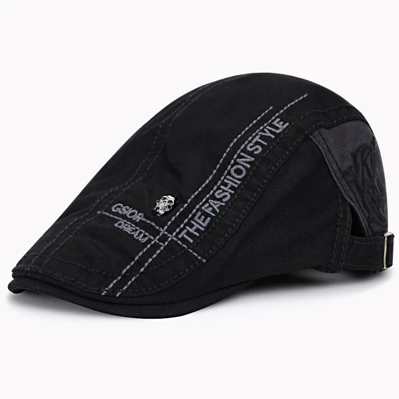 Newsboy Cap Newsboy Hat Beret Hat Woolen Beret British Retro Washed Cotton Newsboy Cap Skull Pattern Stylish Baseball Cap Unisex Soft-Top Four-Season Commuter Painter Beret