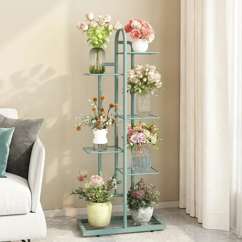 

Nordic Simple Modern Iron Plant Racks Indoor Balconies 6layer Landing Wheels Living Rooms Flower Basin Storage Holders