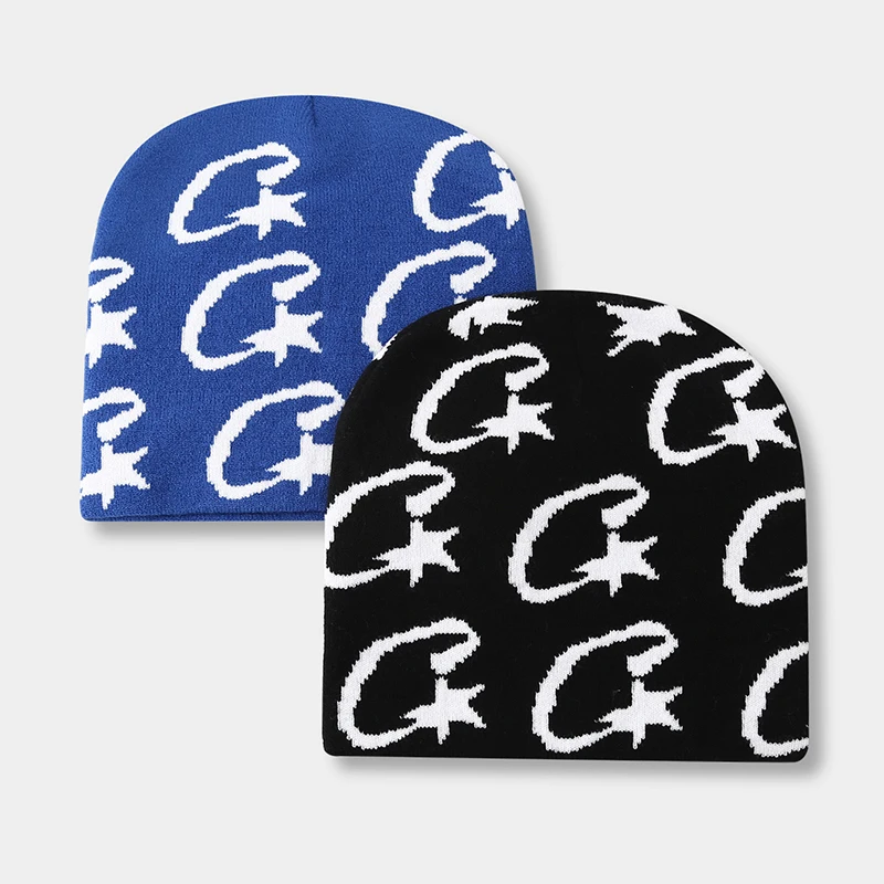 Fashionable Star Pattern Knitted Beanie - Unisex, Warm & Soft Winter Hat