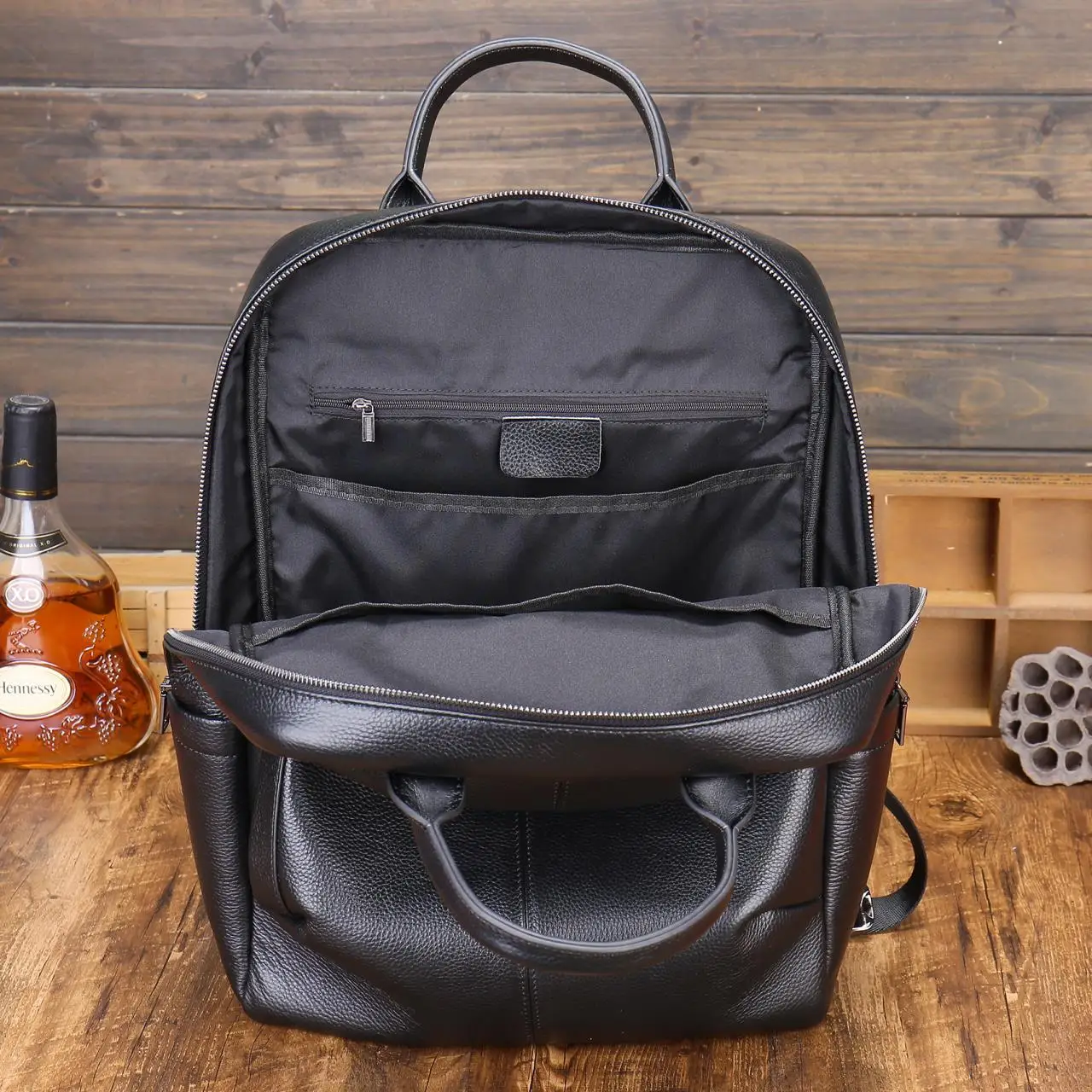 2024 New Brand Fashion Genuine Leather Men Woven Backpacks Real Natural Leather Student Backpack Boy Luxury Computer Laptop Bag 5