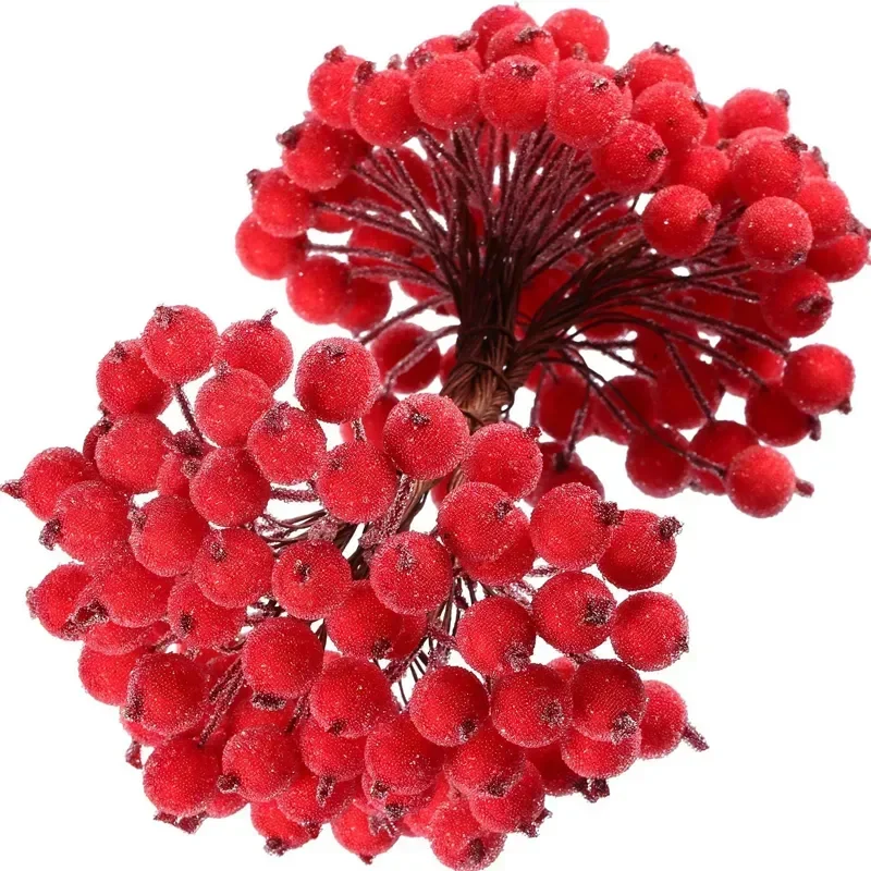 thumbnail image 1 of 100/20 piezas de bayas de acebo artificiales escarchadas, mini bayas de Navidad falsas, ramo de estambres para guirnalda de bricolaje, decoración de fiesta de Navidad, 1 of 5