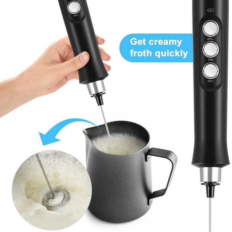 3 in 1 Portable Electric Milk Frother USB Rechargeable Handheld