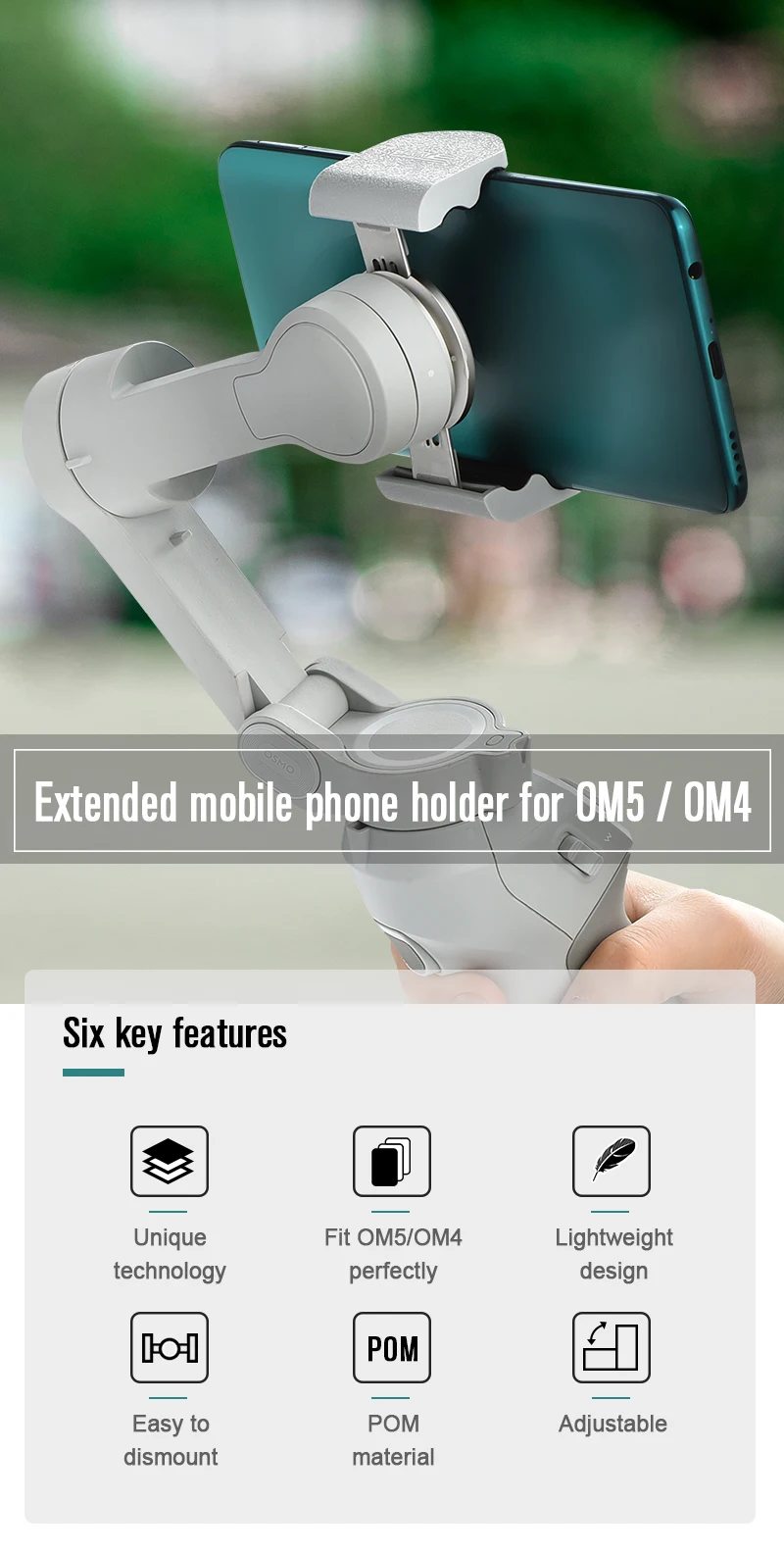 Description Picture 2 of itemOM 6 Phone Clamp Extension Buckle Clip Foldable Extend Wider Holder for DJI Osmo Mobile 5 Handheld Gimbal Stabilizer Accessories