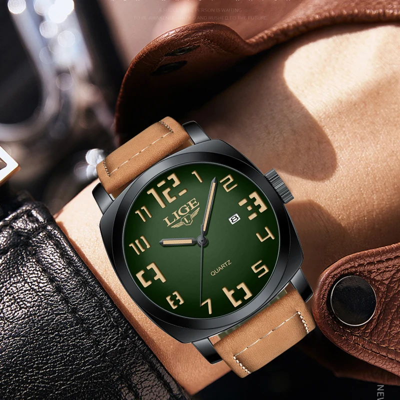 LIGE Waterproof Watches For Men Military Sports Men's Quartz Wristwatch Original Brand Luxury Leather Chronograph Montre Homme