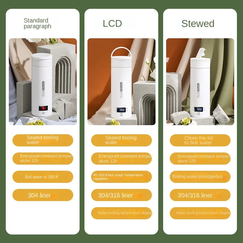 500ML Travel Electric T Kettle Fast Boiling Water Portable baby Milk Warmer Kettle 304 Stainless Steel Thermo Kettles 4