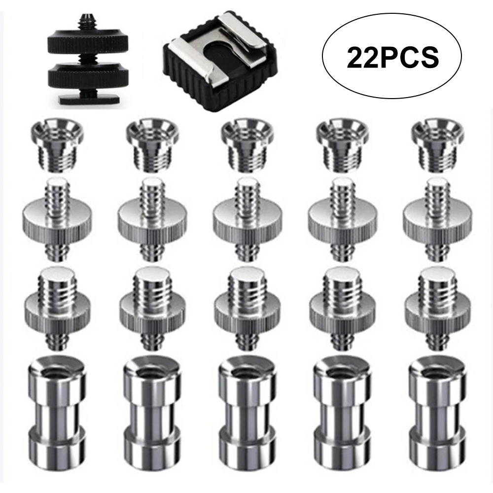 Camera Screw 1/4 and 3/8 Inch Converter Threaded Screws Adapter Mount Flash Hot Shoe Tripod Light Stand Plate 1/4" to 3/8" Set