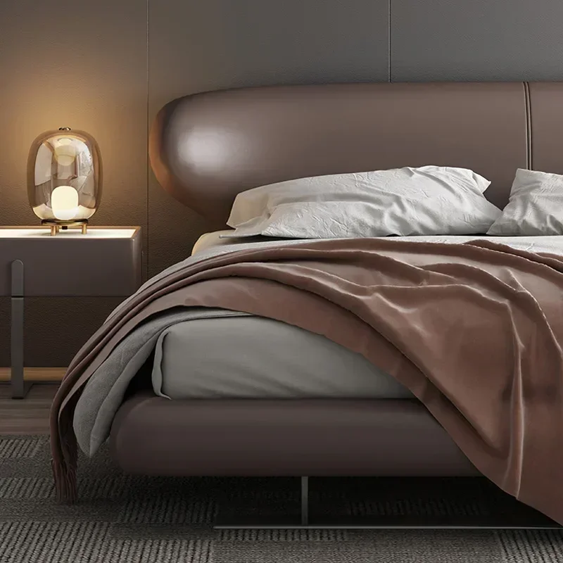 Modern Leather Bed Minimalist Master Bedroom Suspended Bed Personality Fashion High-End Atmosphere