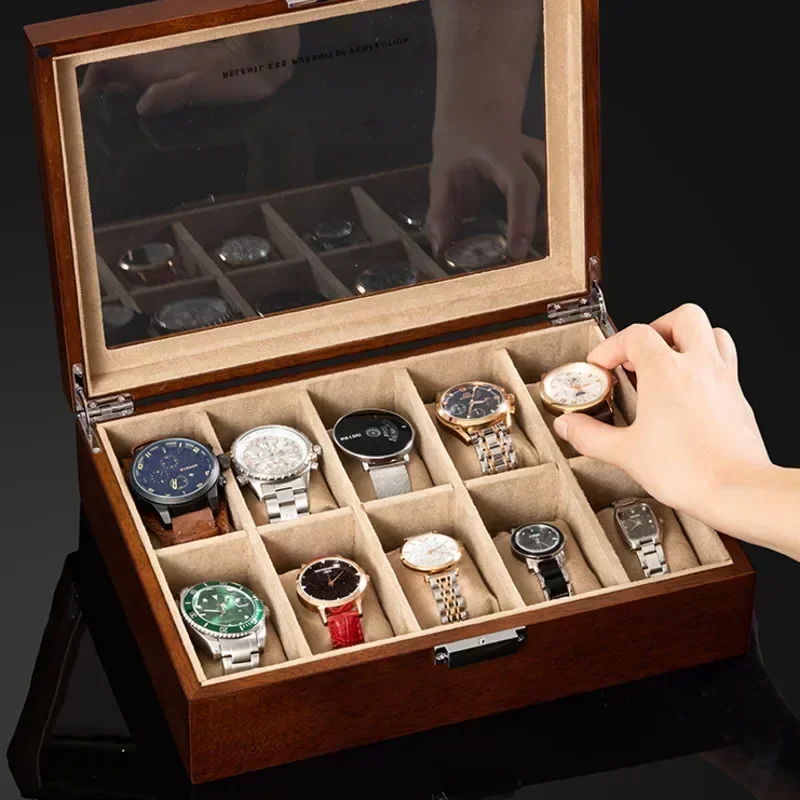 Direct Selling Solid Wood Can Store 10 Watches Storage Box Bracelet Simple Retro Dust Proof With Cover Organization Bins 5