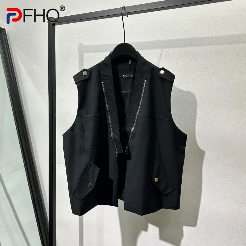 

PFHQ Darkwear Zipper Stitching Men's Vest Popular Niche Irregular Sleeveless High Street Autumn Personality Waistcoat 21Z3267