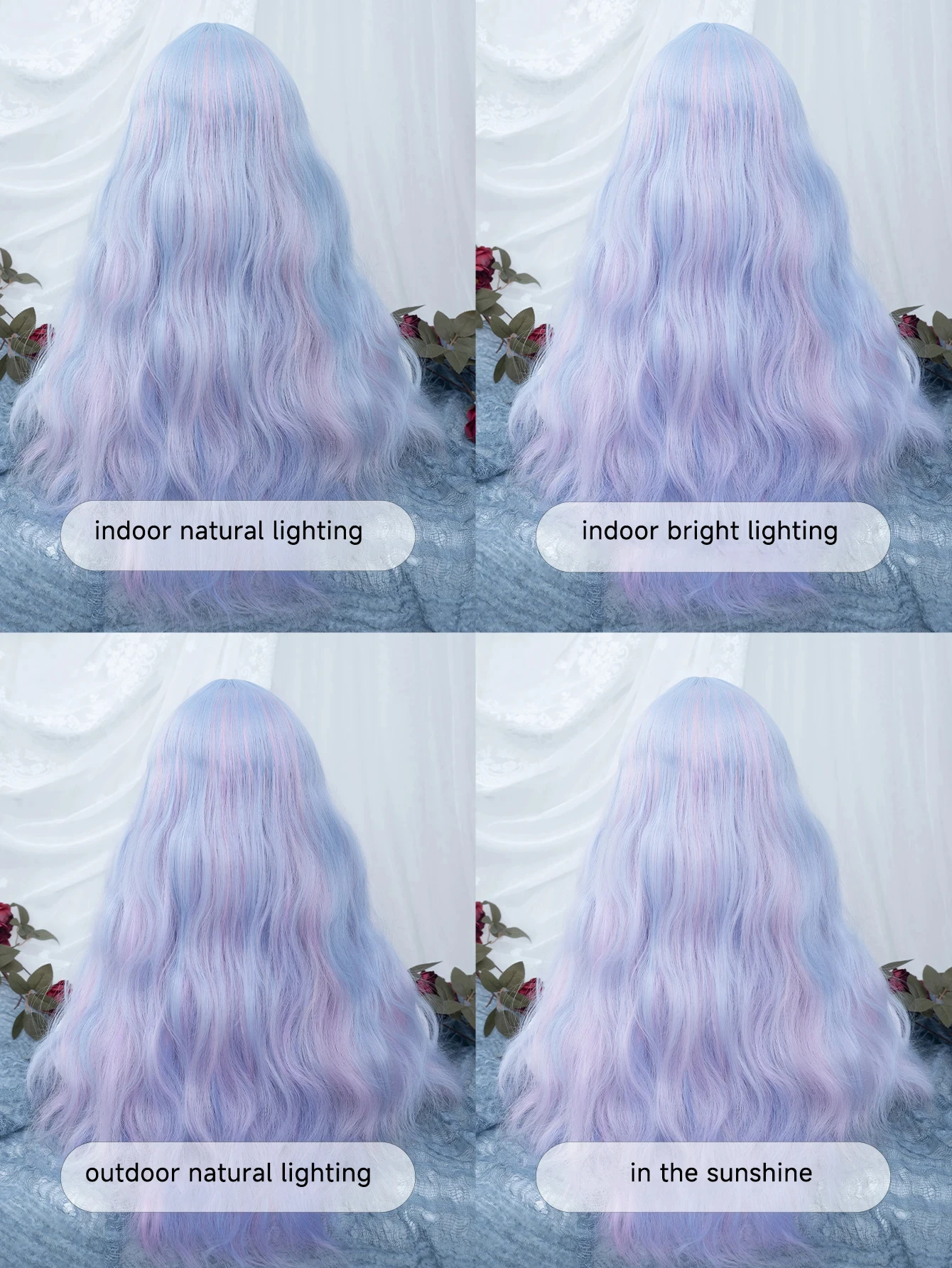 Purple Synthetic Wavy Wig for Women Cosplay Daily Use
