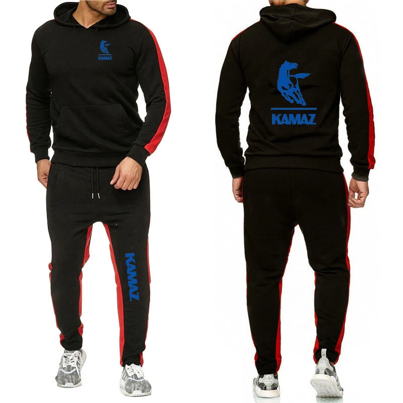 2023 new men's Kamaz printed sportswear leisure 2-piece sweatshirt hooded+sweatpants sportswear fashion solid color suit