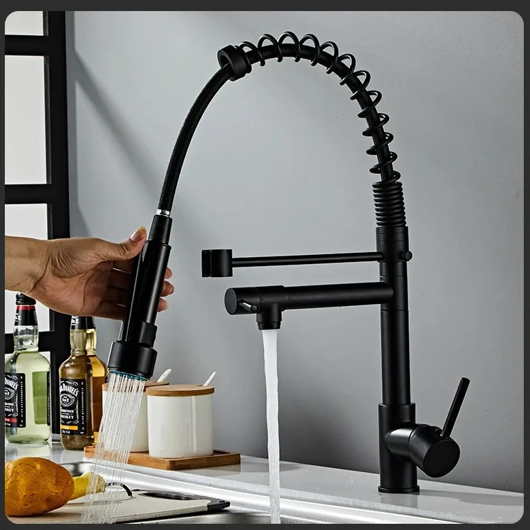 Kitchen Faucets Mixer Taps All Copper Spring Pull-out for Hot Cold Water Purification Direct Drinking