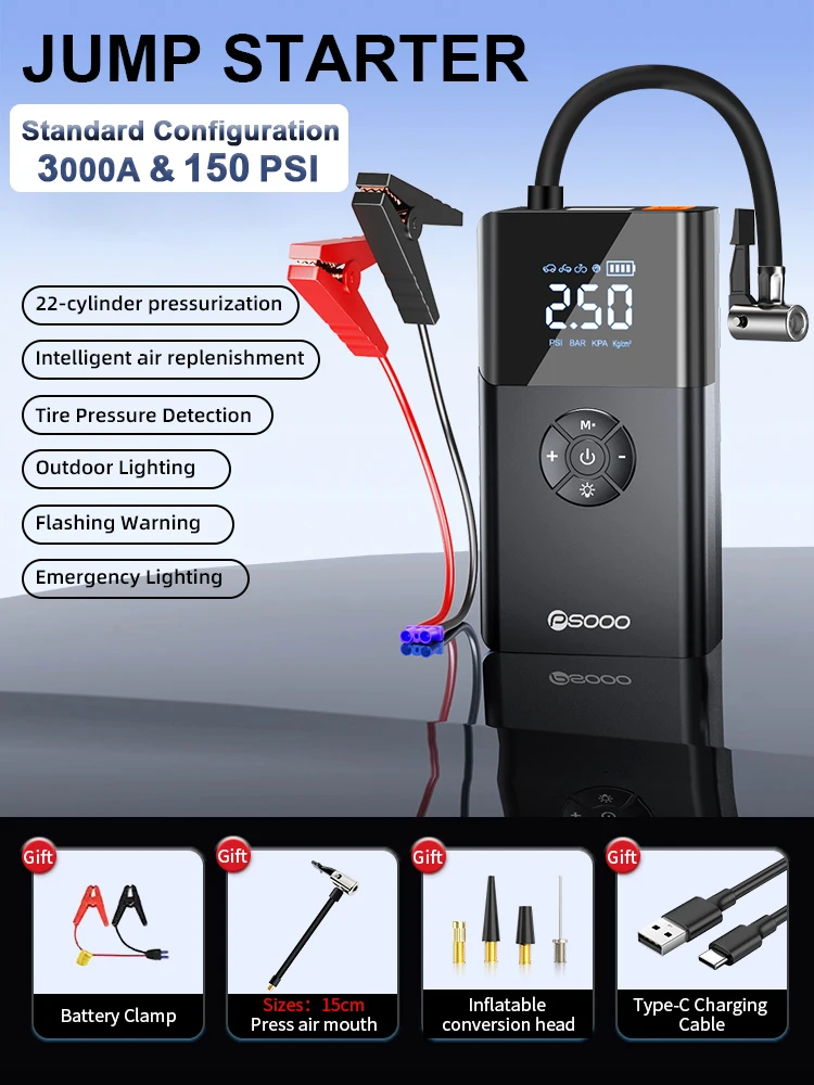 5000a 180 Psi سيارة الانتقال كاتب ضاغط البطارية المحمولة قوة البنك الإطارات مكثف الداعم 12 فولت الطوارئ البلوز مع مضخة هواء