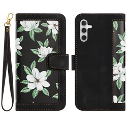 Elegant Flower Pattern Leather Flip Wallet Case with Magnetic Clasp and Wrist Strap for Galaxy S21 Plus (Black)