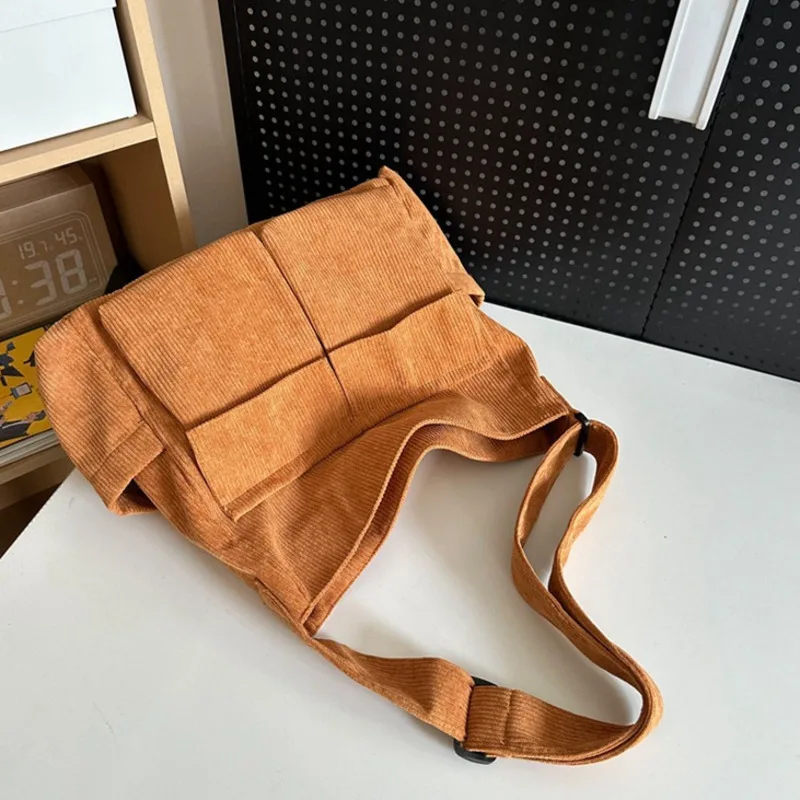 Unisex Tote Bag 2024 New Corduroy Solid Color Simple Crossbody Commuting Large Capacity Fashionable Shoulder Bag