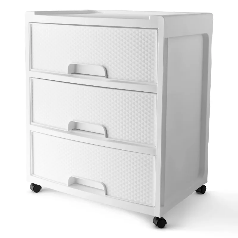 

3 Drawer Wide Diamond White Plastic Storage Cart