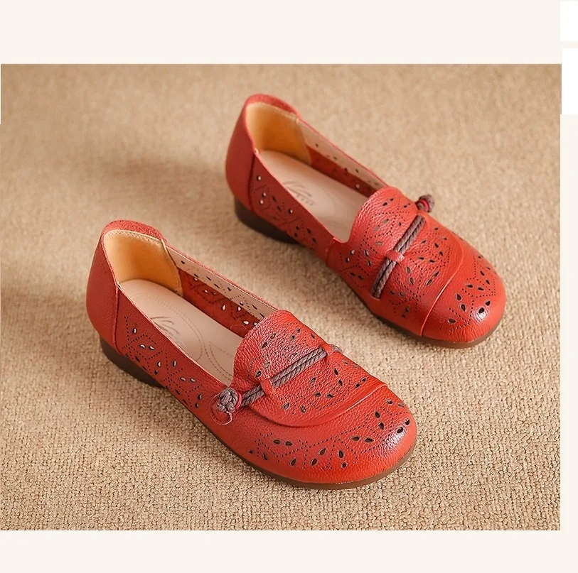 New Strings ballet flats woman summer shoes holes ladies breathable driving shoes slip on moccasins women split leather loafer