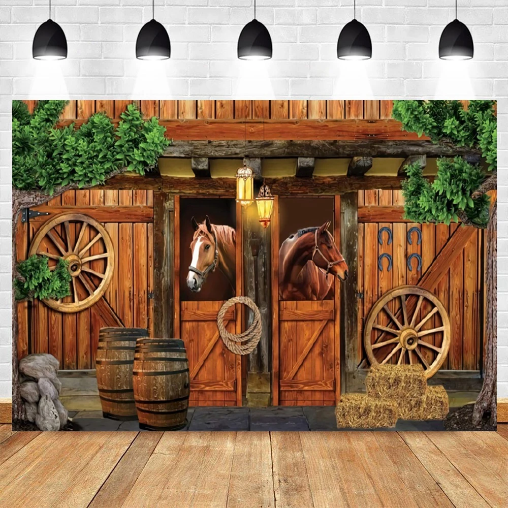 West Cowboy Boy Girl Birthday Party Decor Backdrop Baby Shower Autumn Farm Barn Horse Photography Background