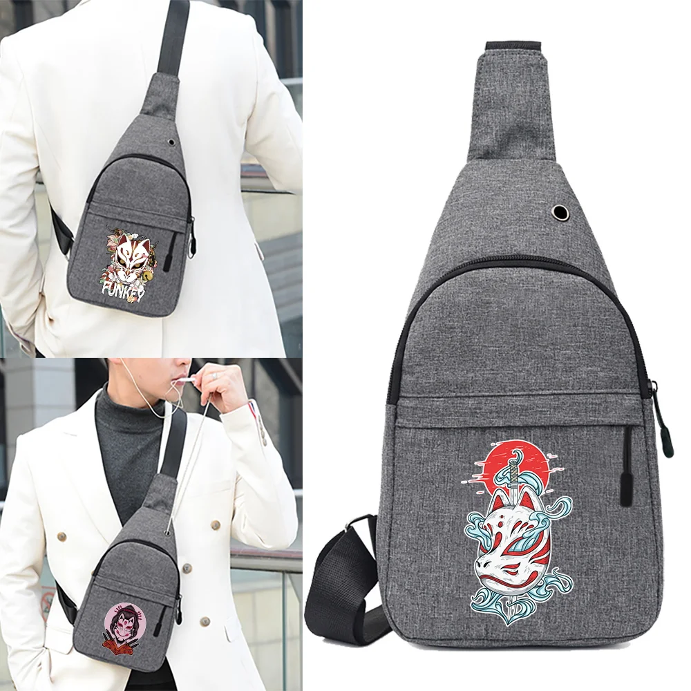 

Crossbody Bags Men Chest Bag School Summer Short Trip Messengers Bag Handbag Print Mask Pattern Shoulder Bags USB Charging