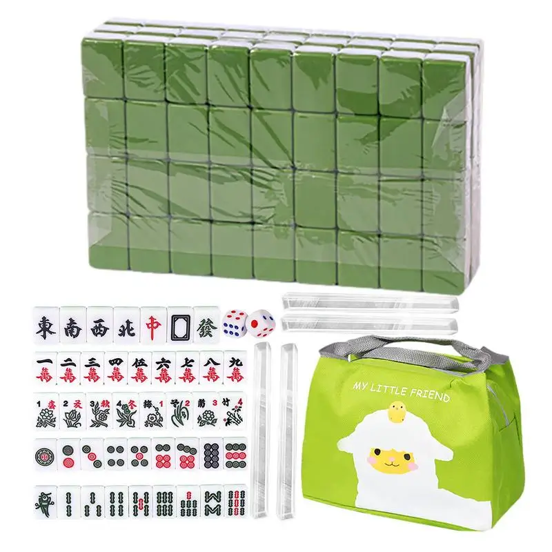 Travel Mahjong Set Portable Chinese Mini Mahjong 144 Tiles with Handbag Chinese Mahjong Game Set