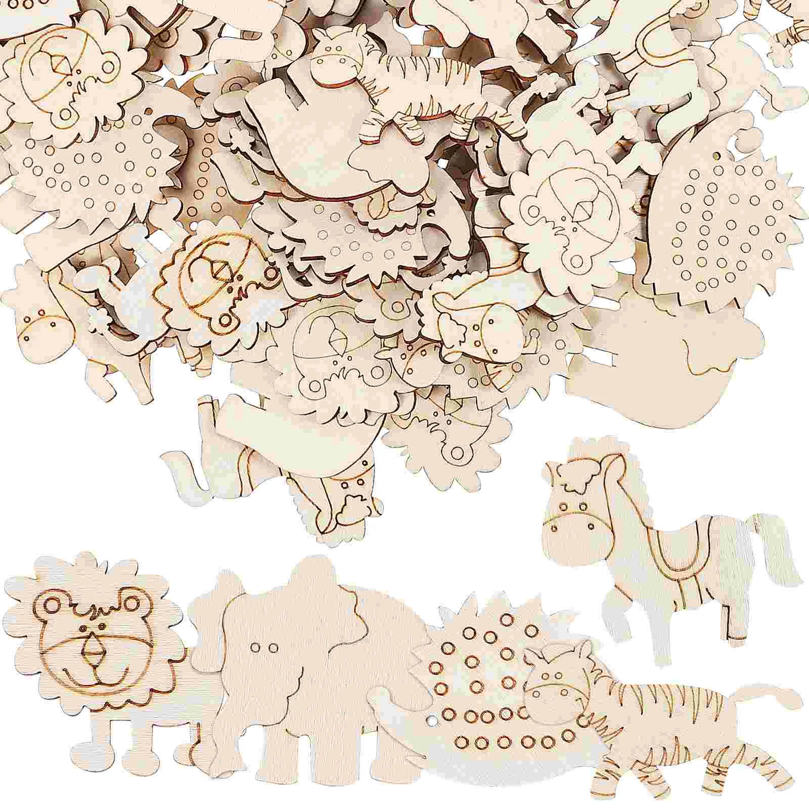 

100 Pcs Decor Animal Wood Chips Embellishments for Crafts Shapes Cutouts Cartoon Wooden Animals