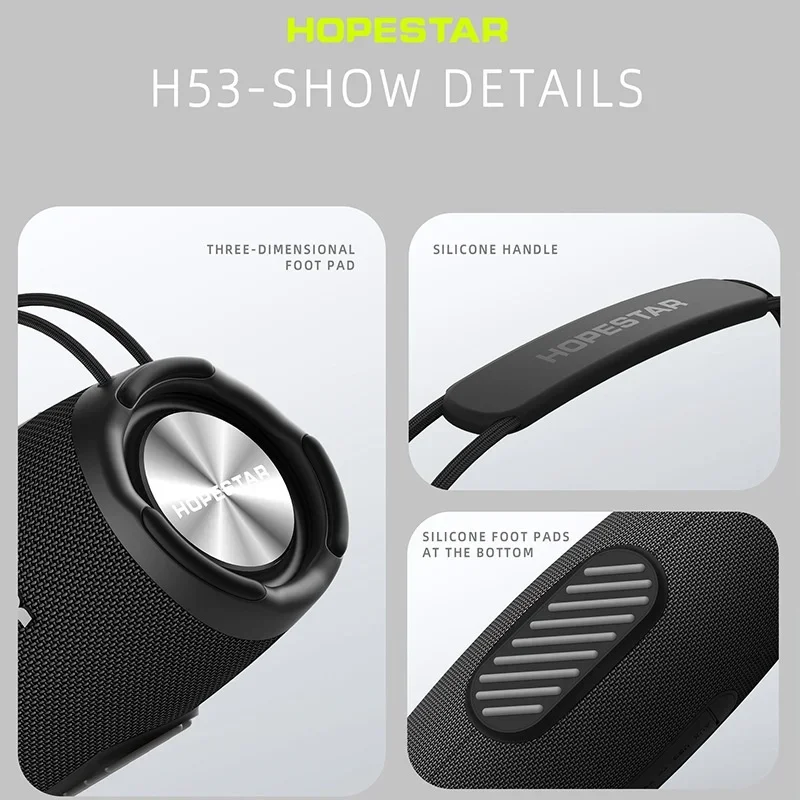 HOPESTAR H53 무선 블루투스 스피커, 휴대용 야외 방수 IPX5 35W 고출력 HIFI 서브우퍼 서라운드 사운드 시스템 TWS