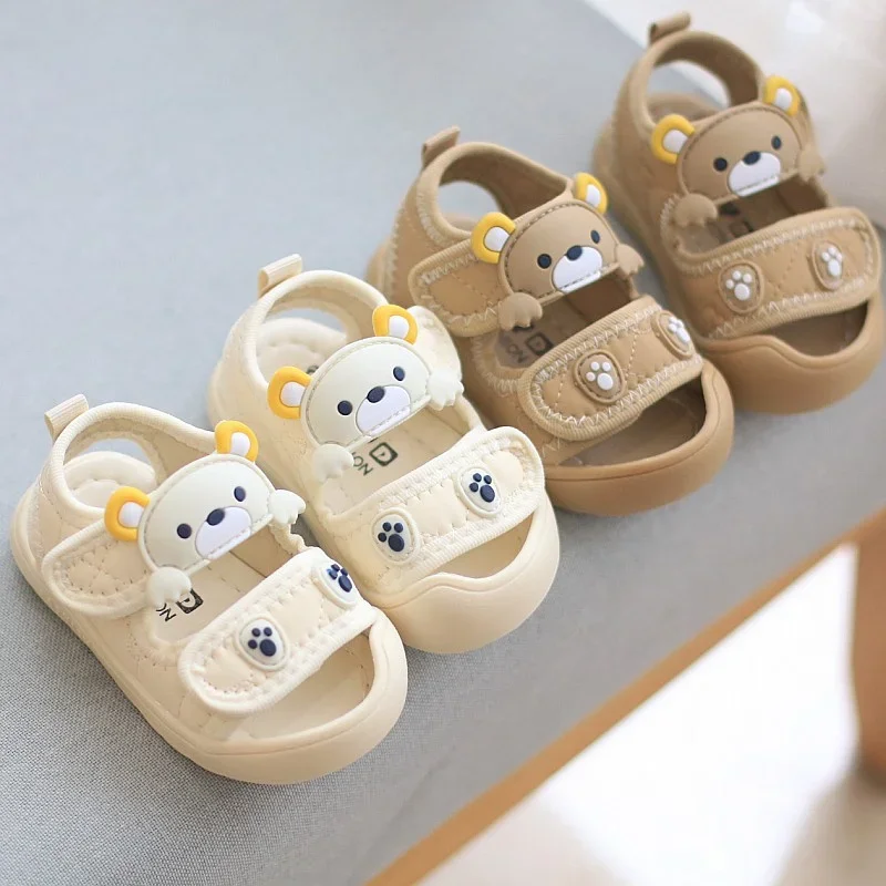 Simple Cute Newborn Baby Toddler Sandals Cartoon Bear Casual Children Sandal Boy Girl Baby Soft Comfortable Kick Resistant Shoes 1