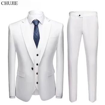 Abito da uomo elegante per matrimonio 3 pezzi 2 set giacche gilet pantaloni blazer cappotti da lavoro completi formali da sposo 2025 costume