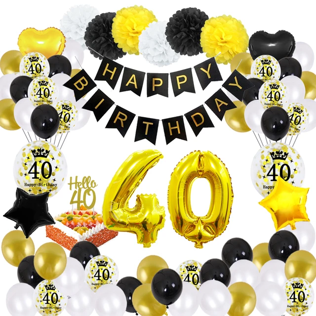 Decoraciones de 30 cumpleaños para él, globos negros y dorados de 30  cumpleaños, pancarta y decoración para pastel de cumpleaños, decoraciones  de