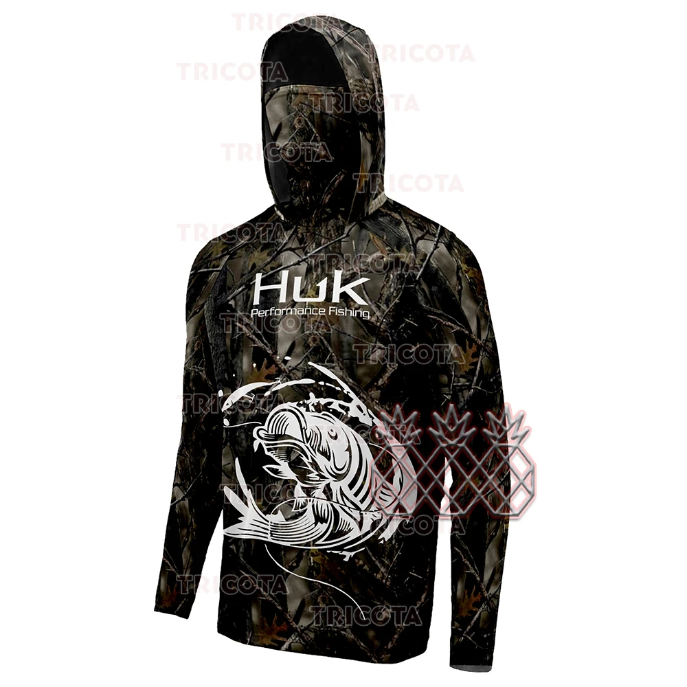 Huk Fishing Shirts Men Hooded Mask Fishing Shirt Quick Dry Breathable