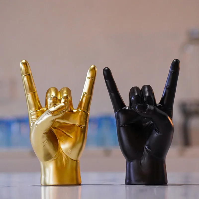 

Rock Hand Gesture Statue Desk Collection Decorative Art Resin Craft Figurine for Apartment Cafe Office Living Room Decorations