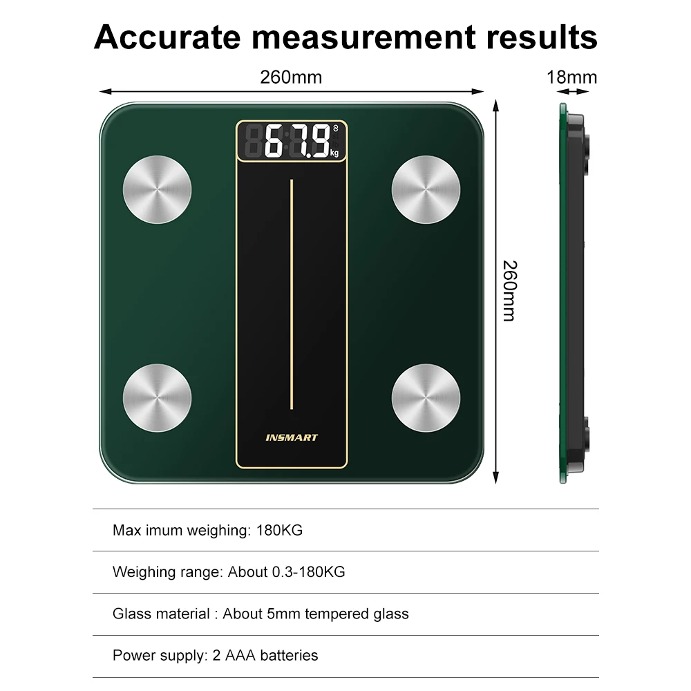 INSMART Smart Body Weight Scale Digital Bathroom Scale Body Composition Body Weight Balance Bioimpedance Scale BMI Floor Scales 4