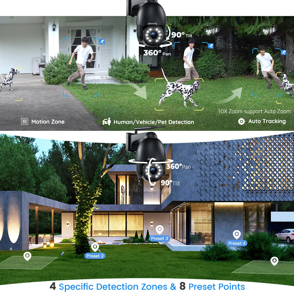 4K 8MP Outdoor Speed Dome IP Camera 5X 10X Optical Zoom Humanoid Tracking Wifi PTZ Camera 5MP Color Night CCTV Surveillance Came