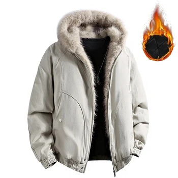 الرجال الشتاء الفراء طوق جاكت مزود بغطاء للرأس كلينفيت معطف مبطّن الرجال رشاقته الدافئة سترات أبلى الشارع الشهير Harajuku المتضخم سترة