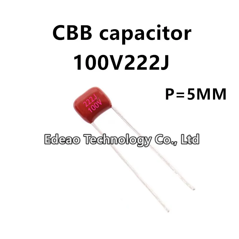 

20pcs/lot CBB Capacitor 100V 222J 0.0022UF 2.2NF 2200PF 222 5% Pitch 5MM P=5 100V222J 222J100V P=5MM