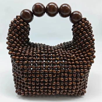 Borsa a mano artigianale con perline da donna, borsa a secchiello con perline in legno, borsa da sera, borsa a tracolla, borsa a tracolla con perline, borsa da spiaggia femminile