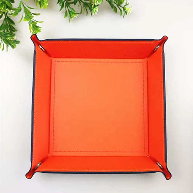 JINSERTA PU Leather Valet Trinket Folding Tray Dice Rolling Tray for Serving Collapsible Key Wallet Coin Storage Box