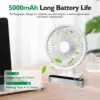 Oscillating Desk Fan 4000mAh Battery Powered & USB Rechargeable Small Personal Fan Quiet Table Fan Portable Fan 4 Speed with LED 3