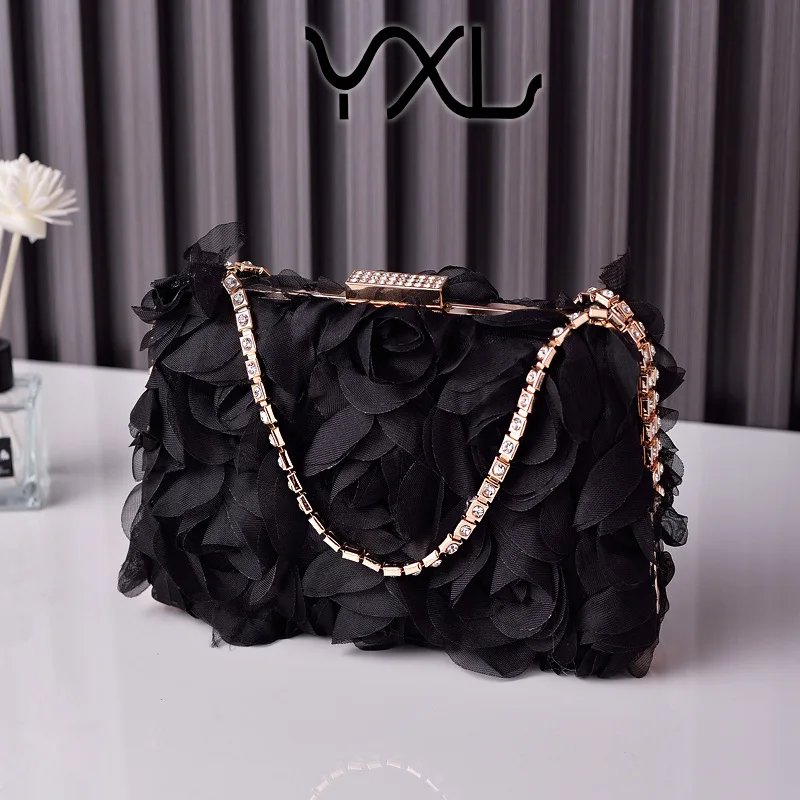Chiffon flower dinner bag champagne WOMEN'S clutch bag handmade dress garment bag diamond decorations bag