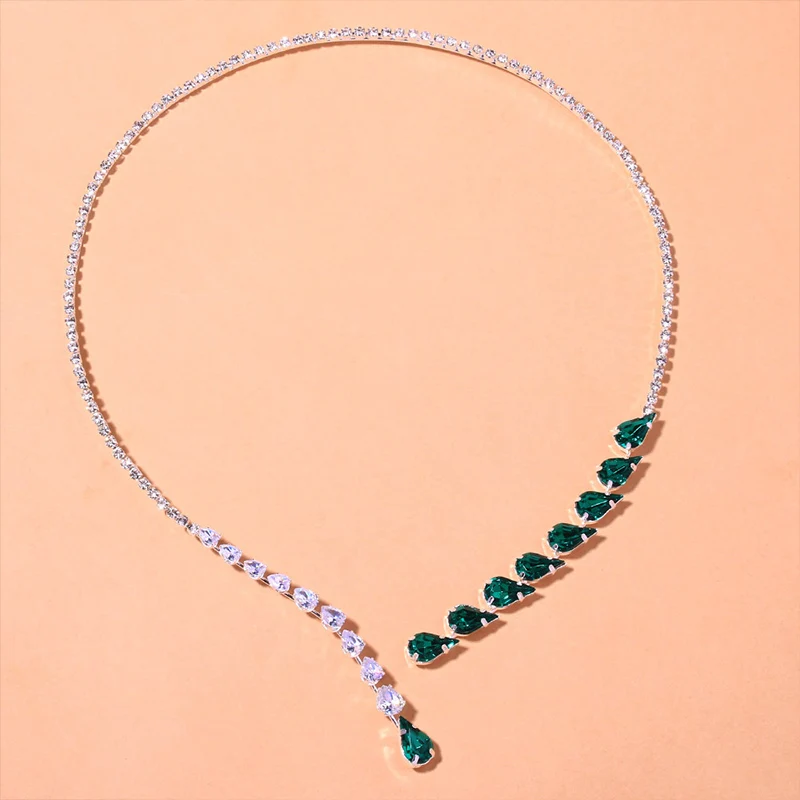 Retro druppelvormige kristallen ketting dames groene mode chain_voghion.com
