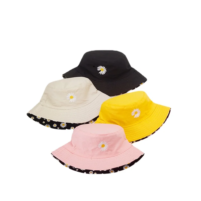 

Female Summer Double Sided Sunshade Hat Korean Version Fashion Daisy Embroidery Fisherman Hat Male Outdoor Sunscreen Basin Hat