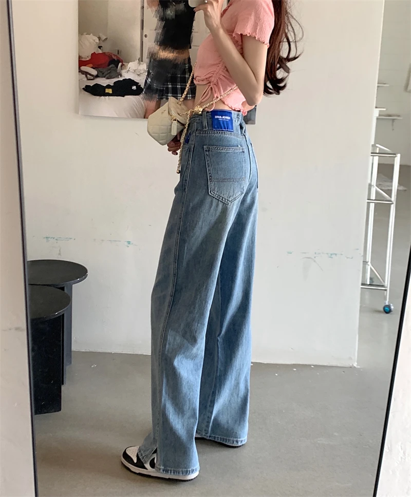 하이웨이스트 스트레이트 레그 진 여성 여름 2023 신상 루즈핏 와이드 레그 디..