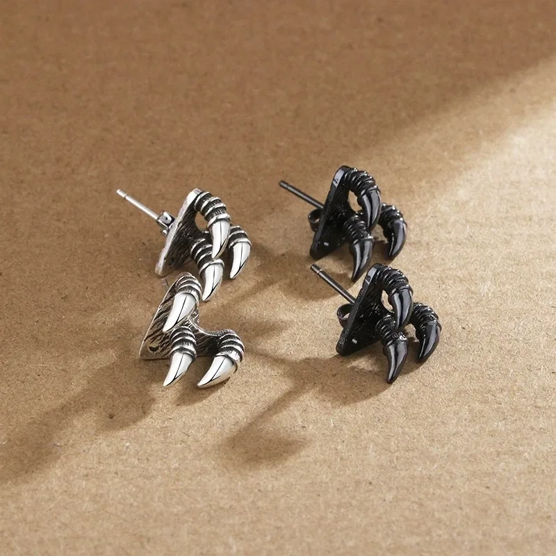 Gothic Black Claw Stud Earrings Men Punk Metal Geometric