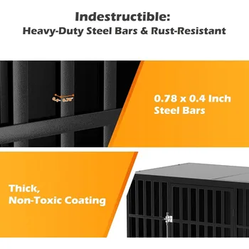 48 inch Heavy Duty Dog Crate with Self-Locking Latch, Indestructible Large Steel Kennel with Enclosed Design, Escape-Proof 3